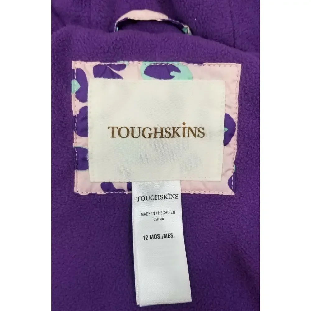 II) Infant Toughskins Waterproof Snow Jacket Bib Snow Pants Purple Leopard 12M